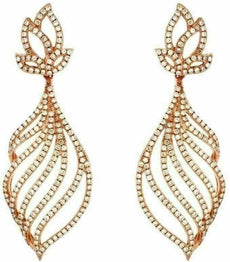 ESTATE LARGE 1.50CT ROUND DIAMOND 14K ROSE GOLD 3D CLASSIC LEAF HANGING EARRINGS