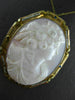 ANTIQUE LARGE PEARL & SAPPHIRE 14K YELLOW GOLD SHELL CAMEO PIN PENDANT #19939