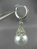 LARGE .95CT DIAMOND & SOUTH SEA PEARL 18KT WHITE GOLD FILIGREE HANGING EARRINGS