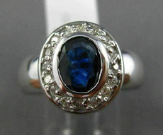 ESTATE LARGE .83CT DIAMOND & SAPPHIRE 14K WHITE GOLD BEZEL HALO ENGAGEMENT RING