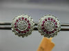 ESTATE LARGE .58CT DIAMOND & RUBY 14KT WHITE GOLD FLOWER FILIGREE STUD EARRINGS