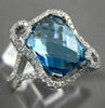 ESTATE LARGE 6.58CT DIAMOND & AAA BLUE TOPAZ 14KT WHITE GOLD 3D RECTANGULAR RING