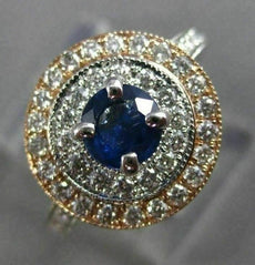 ESTATE 1.20CT DIAMOND & SAPPHIRE 14KT TWO TONE GOLD DOUBLE HALO ENGAGEMENT RING