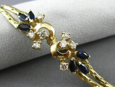 ANTIQUE WIDE 1.10CT DIAMOND & SAPPHIRE 14KT YELLOW GOLD FLORAL BRACELET #16127