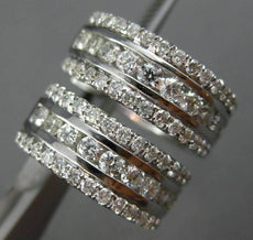 ESTATE WIDE 1.61CT DIAMOND 18KT WHITE GOLD THREE ROW HUGGIE HEART LOVE EARRINGS