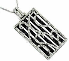2.40CT WHITE & BLACK DIAMOND 14K WHITE GOLD 3D OPEN FILIGREE RECTANGULAR PENDANT