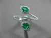 ESTATE WIDE .60CT ROUND DIAMOND & AAA EMERALD 18K WHITE GOLD 3D DOUBLE LEAF RING