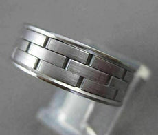 ESTATE WIDE 14KT WHITE GOLD SOLID BRICK DESIGN MENS WEDDING BAND RING 7mm #23144