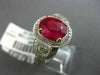 ESTATE LARGE EGL 3.76CT DIAMOND & RUBY 18K TWO TONE GOLD 3 STONE ENGAGEMENT RING