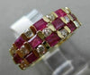 ESTATE 1.58CT ROUND DIAMOND & AAA BAGUETTE RUBY 14KT YELLOW GOLD THREE ROW RING