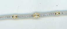 3.18CT DIAMOND 14K 2 TONE GOLD 3D ROUND & BAGUETTE PAST PRESENT FUTURE BRACELET