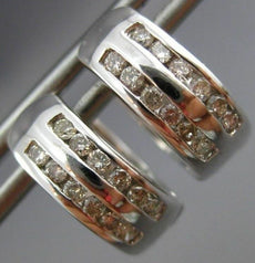 ESTATE .36CT ROUND CUT DIAMOND 14KT WHITE GOLD 3D TWO ROW HUGGIE EARRINGS #20610