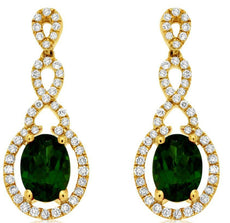 2.32CT DIAMOND & AAA RUSSALITE 14K YELLOW GOLD 3D OVAL INFINITY HANGING EARRINGS