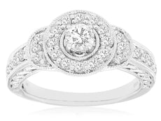 .75CT DIAMOND 14KT WHITE GOLD ROUND 3D HALO FILIGREE FRIENDSHIP ENGAGEMENT RING