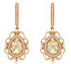 2.14CT DIAMOND & AAA OPAL 14KT ROSE GOLD 3D TEAR DROP FILIGREE HANGING EARRINGS