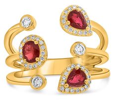 LARGE 1.14CT DIAMOND & AAA RUBY 14KT YELLOW GOLD MULTI SHAPE HALO BEZEL FUN RING