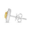 .69CT WHITE & FANCY YELLOW DIAMOND 18K 2 TONE GOLD CUSHION & ROUND HALO EARRINGS