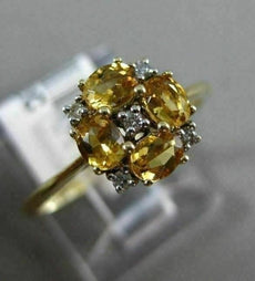 ESTATE .65CT ROUND DIAMOND & AAA OVAL CITRINE 14K YELLOW GOLD FLOWER SQUARE RING