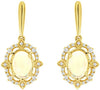 1.16CT DIAMOND & AAA OPAL 14KT YELLOW GOLD OVAL & ROUND FLOWER HANGING EARRINGS