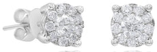 ESTATE .37CT DIAMOND 14KT WHITE GOLD 3D ROUND CLASSIC HALO FLOWER STUD EARRINGS