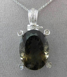 ANTIQUE LARGE 16.45CT DIAMOND & AAA SMOKY TOPAZ 18KT WHITE GOLD 3D OVAL PENDANT