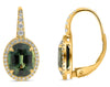 5.16CT DIAMOND & AAA GREEN SAPPHIRE 18KT YELLOW GOLD OVAL HALO HANGING EARRINGS