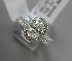 ESTATE 1.42CT DIAMOND 14KT WHITE GOLD OVAL HALO ENGAGEMENT WEDDING RING BAND SET