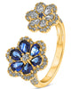 1.93CT DIAMOND AAA SAPPHIRE 14K YELLOW GOLD OVAL & ROUND DOUBLE FLOWER LOVE RING