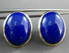 ANTIQUE LARGE AAA OVAL LAPIS 14KT YELLOW GOLD EARRINGS W/ CLIPS BEAUTIFUL #22108