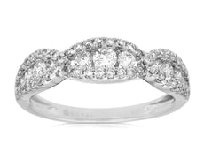 ESTATE .77CT DIAMOND 14KT WHITE GOLD 3D 3 STONE INFINITY LOVE ANNIVERSARY RING