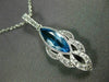 ESTATE 1.36CT DIAMOND & AAA BLUE TOPAZ 14KT WHITE GOLD 3D TEAR DROP LEAF PENDANT