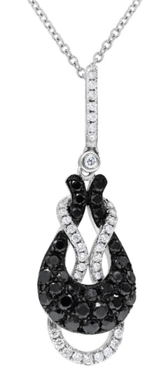 1.43CT WHITE & BLACK DIAMOND 14K WHITE GOLD LOVE KNOT TEAR DROP FLOATING PENDANT