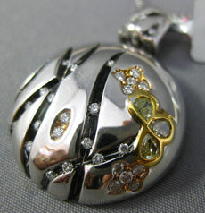 .84CT WHITE & FANCY YELLOW DIAMOND & ENAMEL 18K TRI COLOR GOLD 3D FLOWER PENDANT
