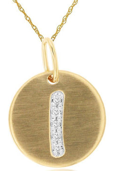 .03CT DIAMOND 14KT YELLOW GOLD LETTER I INITIAL MATTE & SHINY FLOATING PENDANT