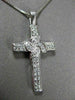 ANTIQUE .30CT ROUND DIAMOND 14KT WHITE GOLD FLOWER CROSS PENDANT & CHAIN #16276
