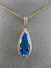 LARGE 3.12CT DIAMOND & AAA BLUE TOPAZ 14KT ROSE GOLD TEAR DROP FILIGREE PENDANT