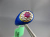 ESTATE .60CT DIAMOND & AAA RUBY & BLUE ENAMEL 18K YELLOW GOLD 3D FLOWER FUN RING