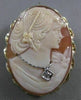 LARGE ANTIQUE DIAMOND HABILLE LADY CAMEO 14KT YELLOW GOLD PIN PENDANT #21229