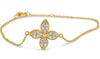 .18CT DIAMOND 14KT YELLOW GOLD FLOWER MULTI LEAF CLOVER ADJUSTABLE LOVE BRACELET