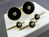 ESTATE LARGE .75CT DIAMOND & ONYX 14K YELLOW CIRCULAR CUFFLINKS & SHIRT STUD SET