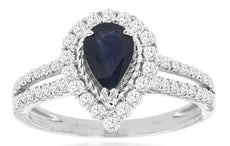 1.40CT DIAMOND & AAA SAPPHIRE 14KT WHITE GOLD PEAR SHAPE & ROUND FRIENDSHIP RING