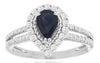 1.40CT DIAMOND & AAA SAPPHIRE 14KT WHITE GOLD PEAR SHAPE & ROUND FRIENDSHIP RING