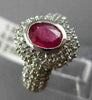 ESTATE WIDE 2.35CT DIAMOND & RUBY 14KT WHITE GOLD 3D BEZEL HALO ENGAGEMENT RING