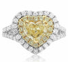LARGE 2.51CT WHITE & FANCY YELLOW DIAMOND 18KT 2 TONE GOLD HEART ENGAGEMENT RING