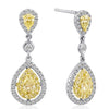 2.85CT WHITE & FANCY YELLOW DIAMOND 14KT 2 TONE GOLD TEAR DROP HANGING EARRINGS