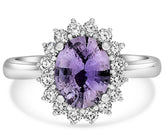WIDE 2.28CT DIAMOND & AAA PURPLE SAPPHIRE 14KT WHITE GOLD FLOWER ENGAGEMENT RING