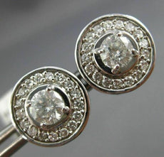 ESTATE LARGE 1.50CT DIAMOND 14K WHITE GOLD 3D SOLITAIRE HALO ROUND STUD EARRINGS