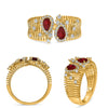 LARGE .90CT DIAMOND & AAA RUBY 14KT YELLOW GOLD PEAR SHAPE ROUND MULTI BAR RING