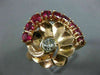 ANTIQUE LARGE 2.90CT DIAMOND & AAA RUBY 14KT ROSE GOLD 3D FLOWER RING #19927