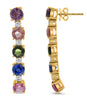 LARGE 7.73CT DIAMOND & AAA MULTI COLOR SAPPHIRE 18K YELLOW GOLD HANGING EARRINGS